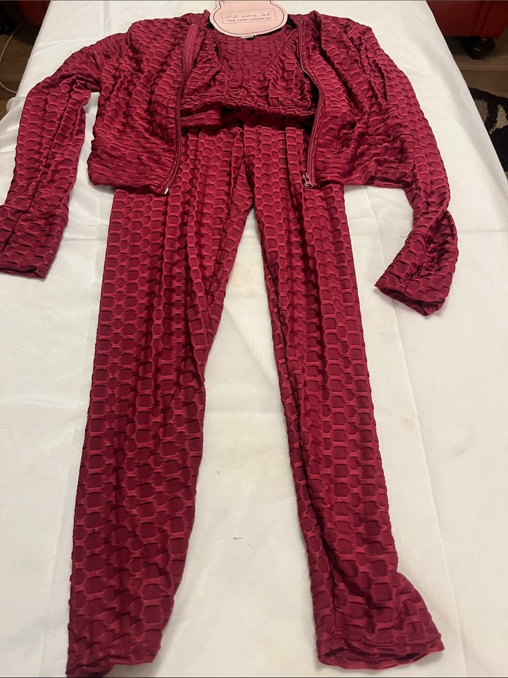 if it were me Wine Red Tank, Jacket & Legging Set